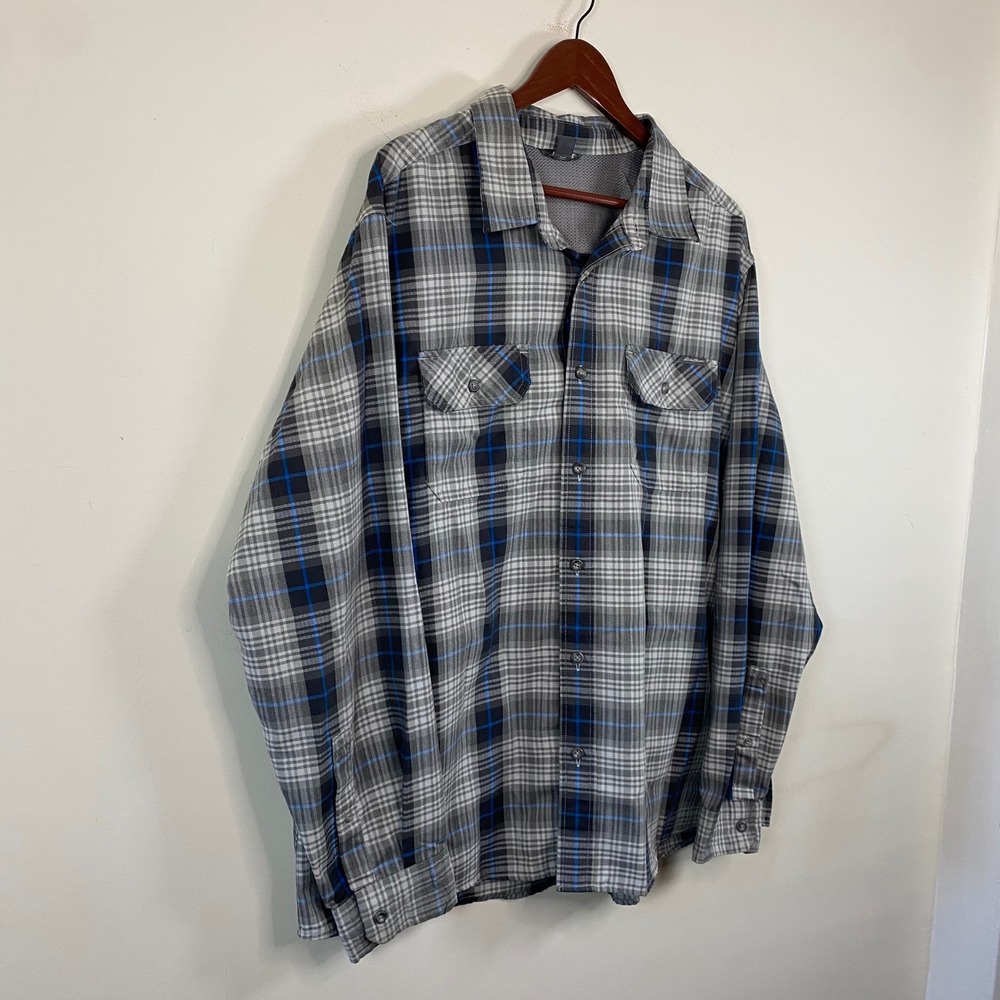 Eddie Bauer Mens 2XL Plaid Long Sleeve Button‎ Down Shirt Gray Blue Gorpcore - Picture 3 of 5